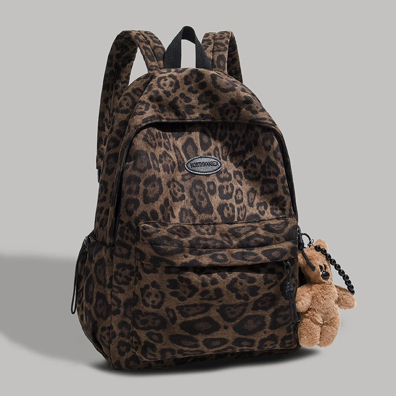 Leopard print Woman Backpack School Book Bags For Teenage Girls Boys Harajuku Female College Bag Student Lady leisure BagPack