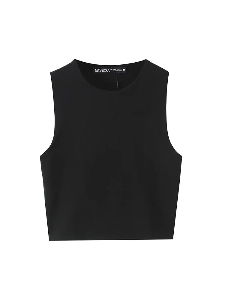 TFMLN Summer Sleeveless Tops For Women Casual Crop Tops Basic Vest O-neck OL Slim Sleeveless Solid T Shirts 2025 Fashion New