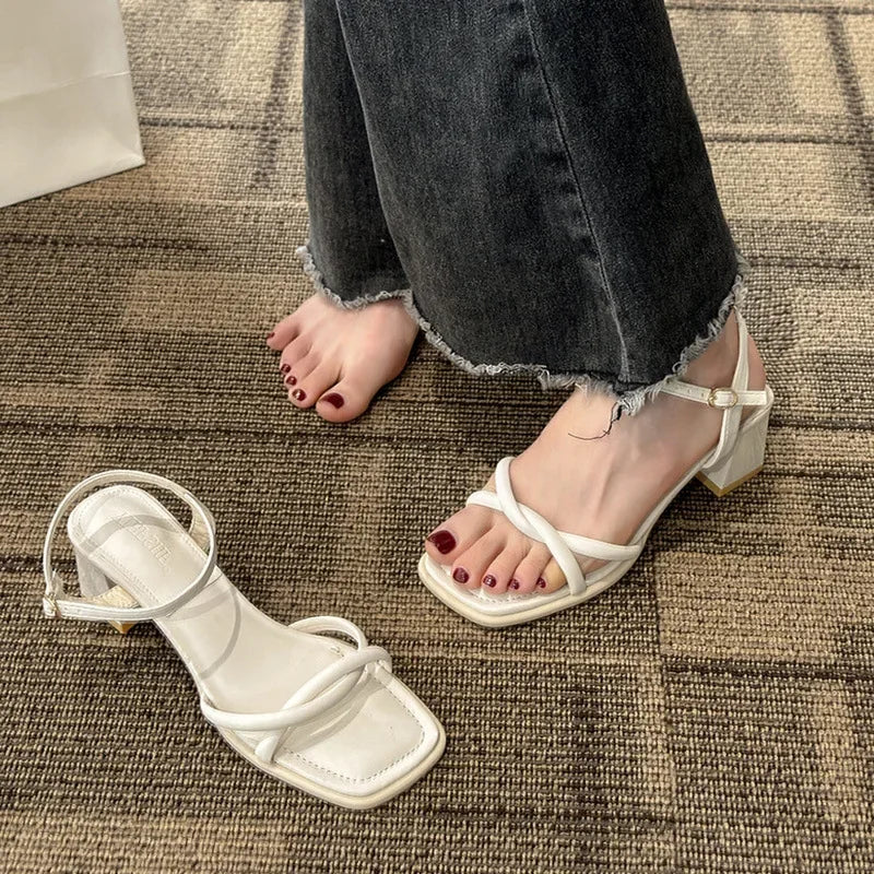 Sandals, 2025 Summer New Fashion Gentle Retro Chunky Non-slip Sandals, A Line with 5cm High Heels Summer Beach Sandals