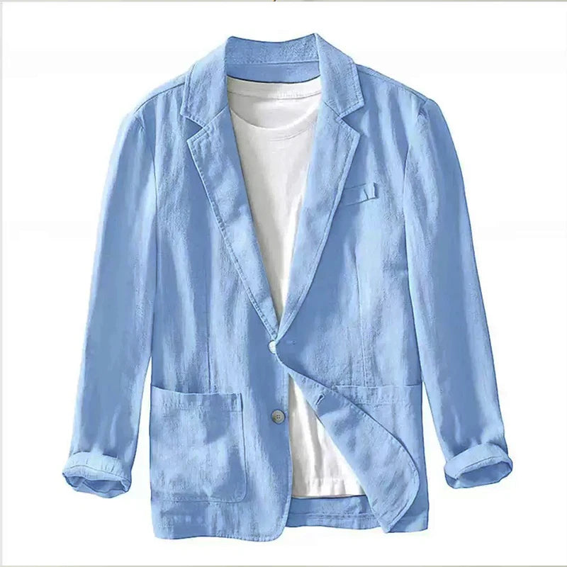 Stylish Retro Linen Blazer for Men Casual Business Formal Wear, Youthful and Loose Suit Jacket -70% Linen, 30% Cotton -8 Colors