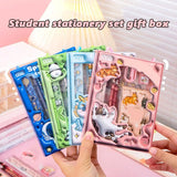 1 Set Cartoon Stationery Set for The Beginning of The School Year Pencil, Notebook,Ruler, Eraser Set Student Stationery Supplies