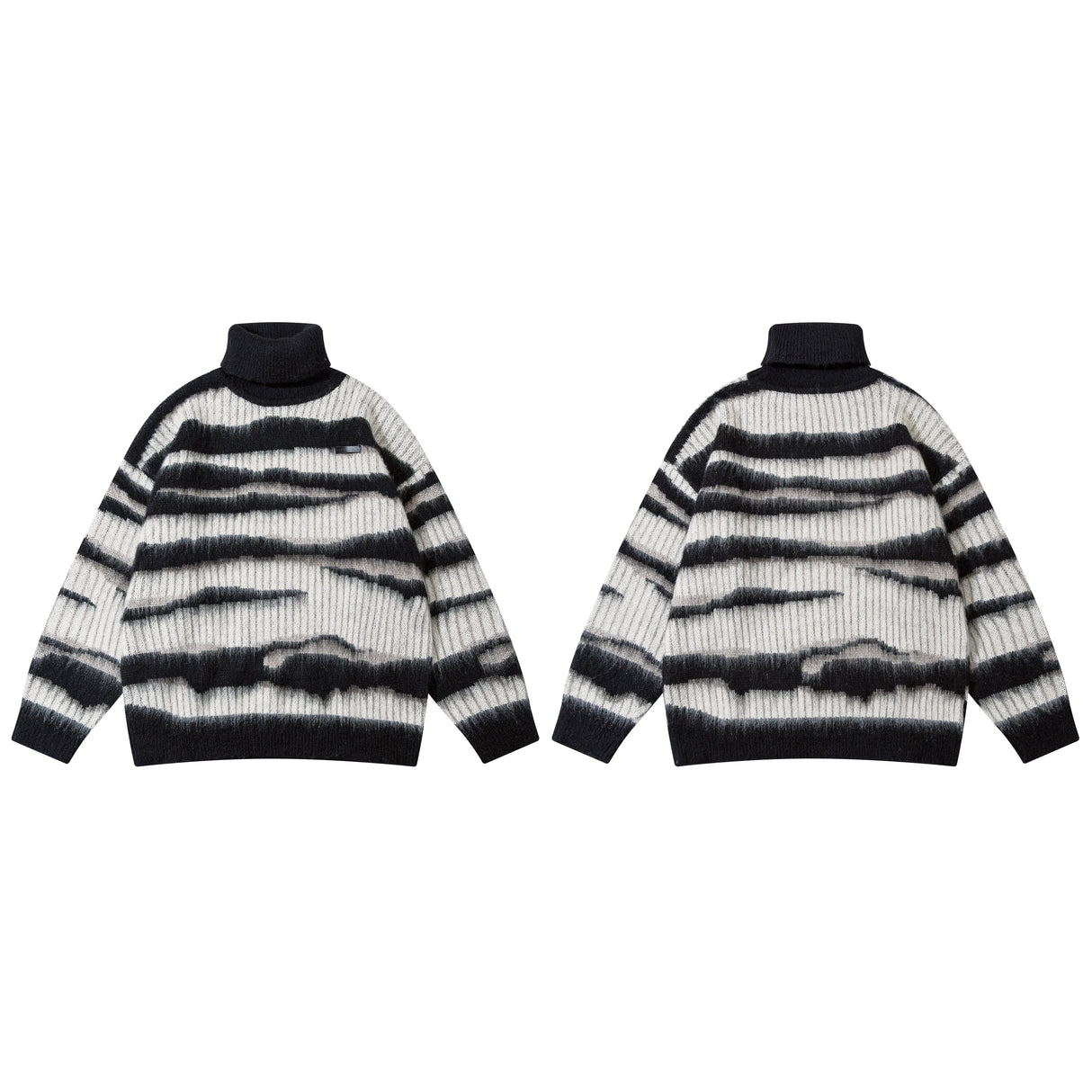 Men Clothing High street hip-hop loose jacquard turtleneck sweater contrast color pullover sweater for men and women