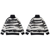 Men Clothing High street hip-hop loose jacquard turtleneck sweater contrast color pullover sweater for men and women