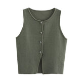 TRAF White Knit Crop Top Women Button Short Tops Woman 2024 Summer Tanks Camis Tops for Women Streetwear Vest Tank Top Female