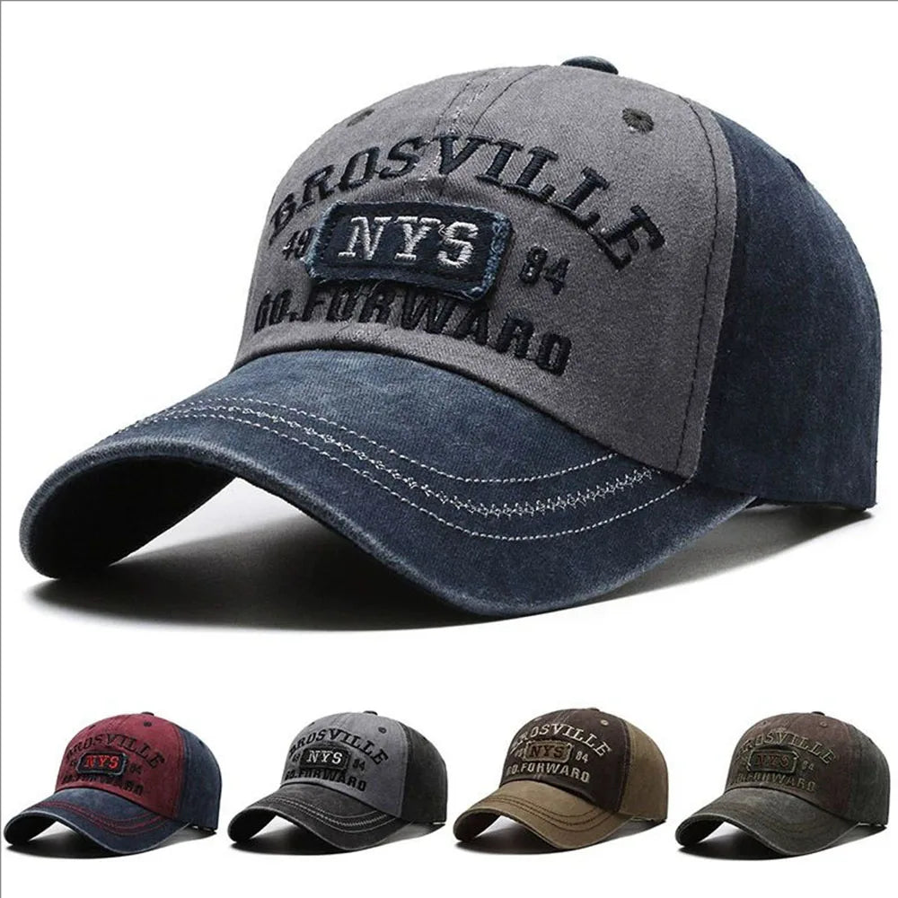 Men's Baseball Cap Casual Do Old Washed Cotton Alphabet Embroidered Caps Curved Roof Dome Sun Protection Hats