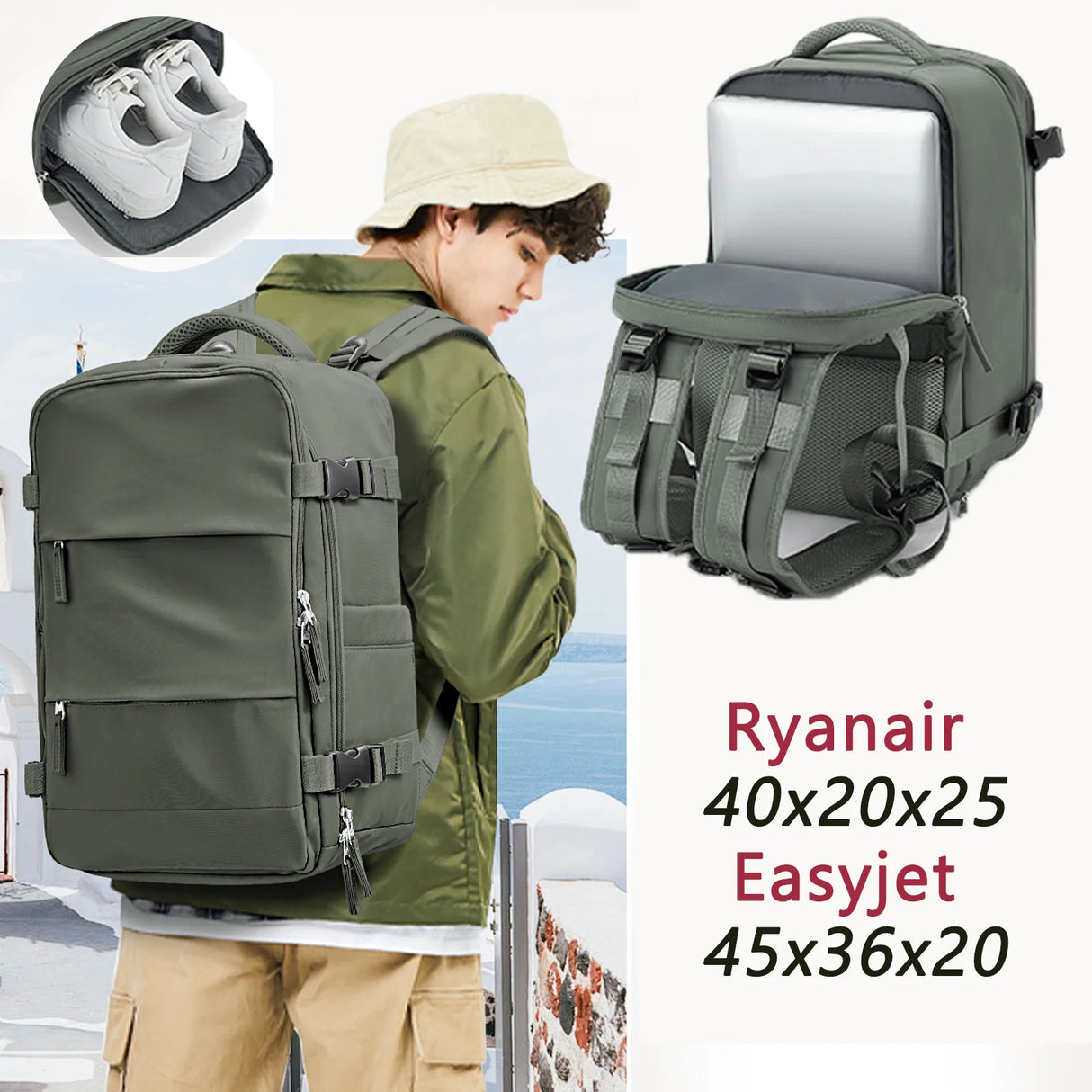 Men's Travel Backpack 40x20x30 Ryanair Short Distance Hand Luggage Business Waterproof Backpack Carry-ons Laptop Bag College Bag