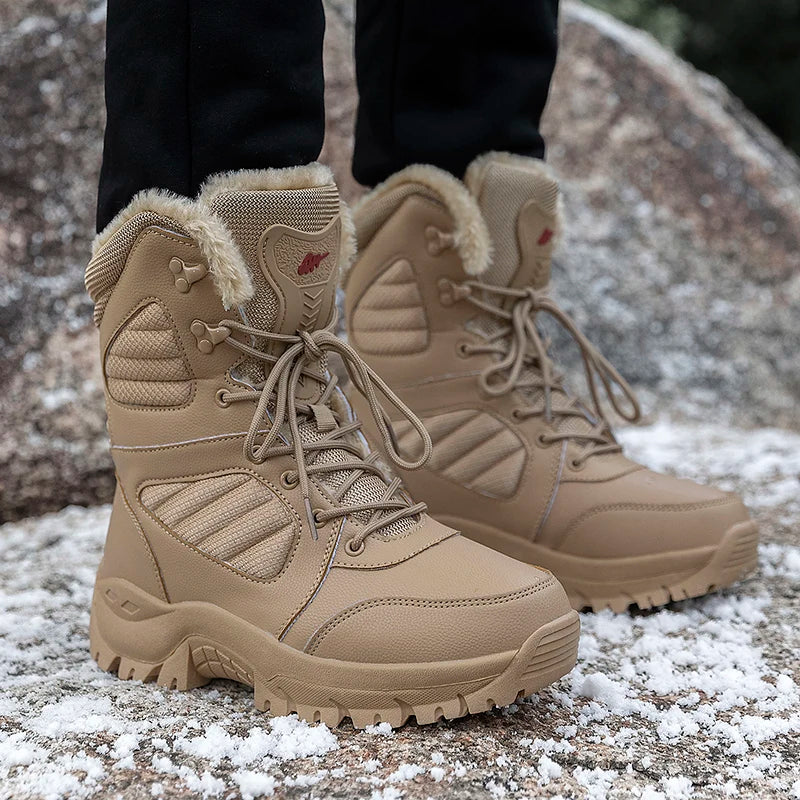 New Warm Plush Snow Boots Men Lace Up Casual High Top Men's Boots Waterproof Winter Boots Anti-Slip Ankle Boots Army Work Boots