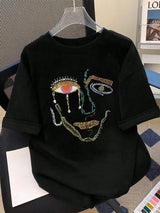 T-Shirts for Women Color Graffiti Women's Face Printing Clothes Street Fashion Tops Loose Casual Short Sleeve Tees Y2k Top