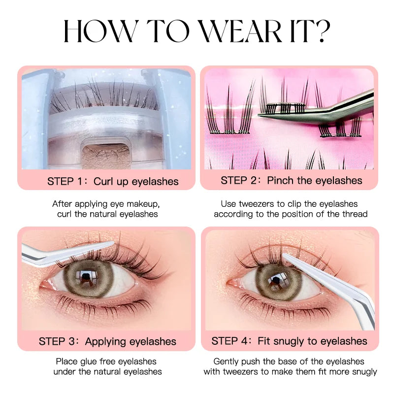 Self-Adhesive Lash Clusters Kit No Glue Individual Lashes Soft Idol False Eyelashes for Natural Volume Reusable Makeup Essential