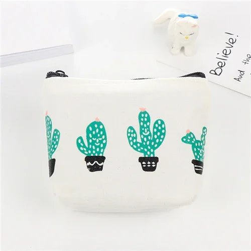 Women Canvas Coin Purse Card Key Mini Purses Pouch Girl Kid Children Cute Small Zipper Coin Purse Card Holder Wallet Storage Bag