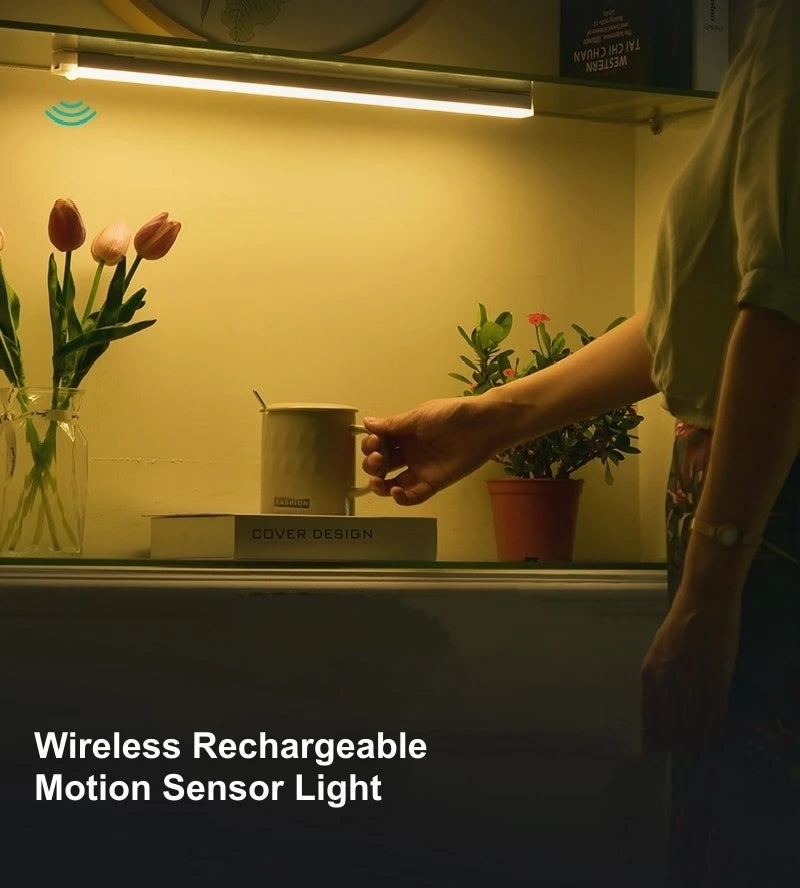 LED Motion Sensor Bar Light Wireless Induction Night Light USB Rechargeable Detector Lamp for Kitchen Cabinet Wardrobe Bedroom