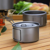 Camping Titanium Cooking Pot Bowl Cup Multi Use Ultralight Folding Handle 450ml 600ml