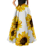 Bohemian Floral Print Maxi Skirts For Women High Waist Party Beach Pocket Long Pleated Skirts For Women Plus Size Юбка Женская