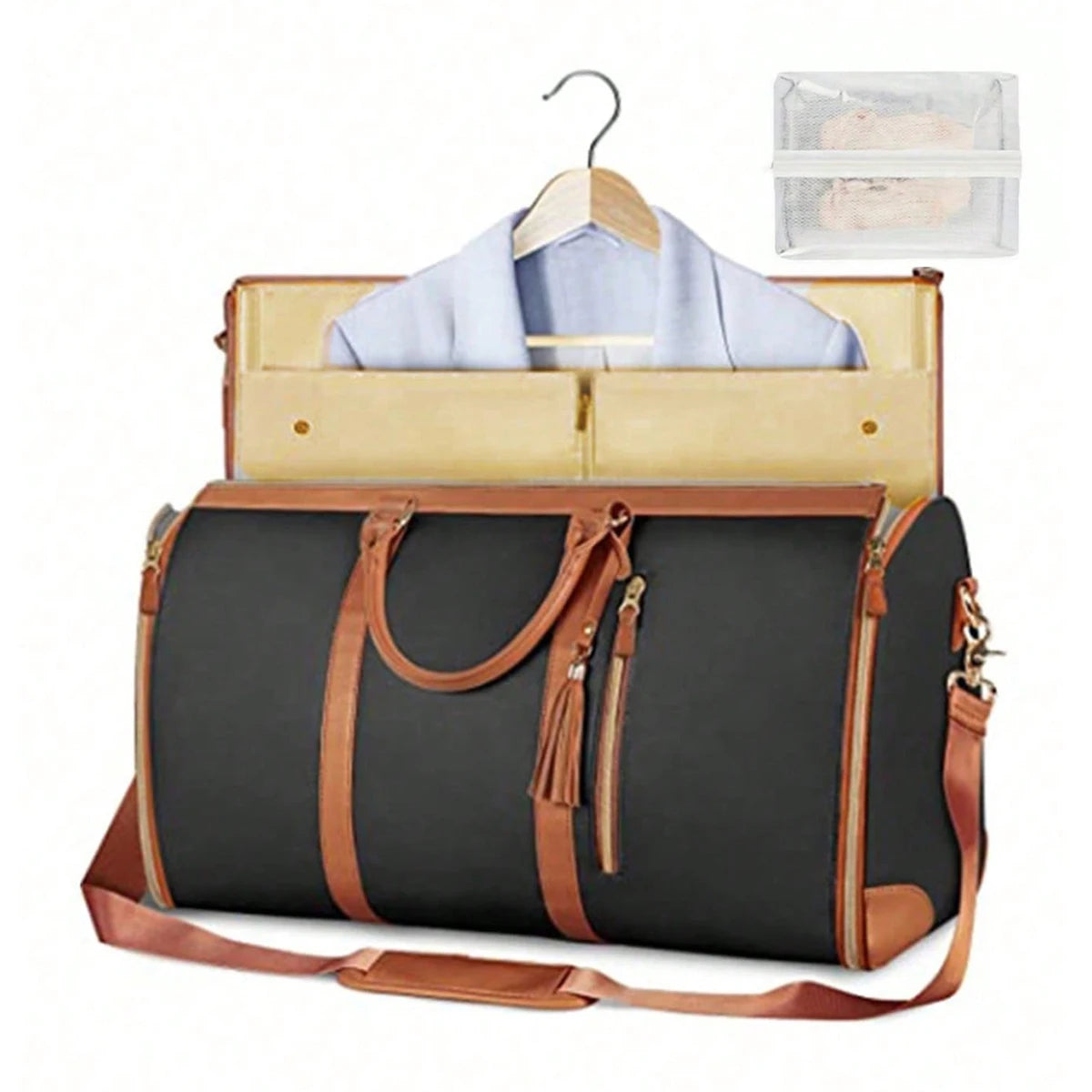 Travel garment bag, two-piece carry-on garment travel bag (including toiletry bag), convertible garment bag