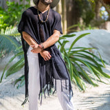 Beach Holiday Men's Shawl Coat Men's Summer Mid-length Loose Casual Shawl Hooded Long Cape
