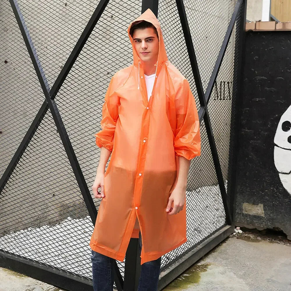Waterproof Outdoor Rain Gear Unisex Long Transparent Reusable Raincoat Jacket for Men and Women Cycling Hiking