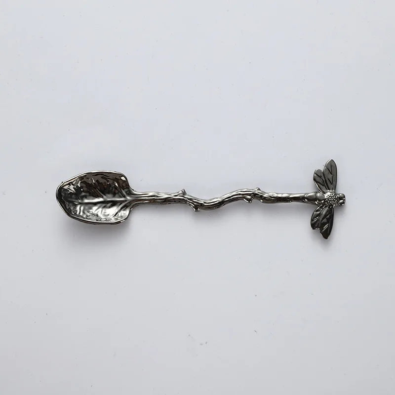 New Retro Coffee Spoon Dragonfly Twig Decorative Stirring Spoon Alloy Leaf Spoon Forest Style Portable Dessert Spoon Tea Spoon