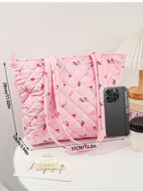 1pcs Fashion Bow and Rose Floral Tote Bag, Cute High-end Girls Casual Fashion Tote Bag, Large Capacity Women Suede Tote Bag, Cut