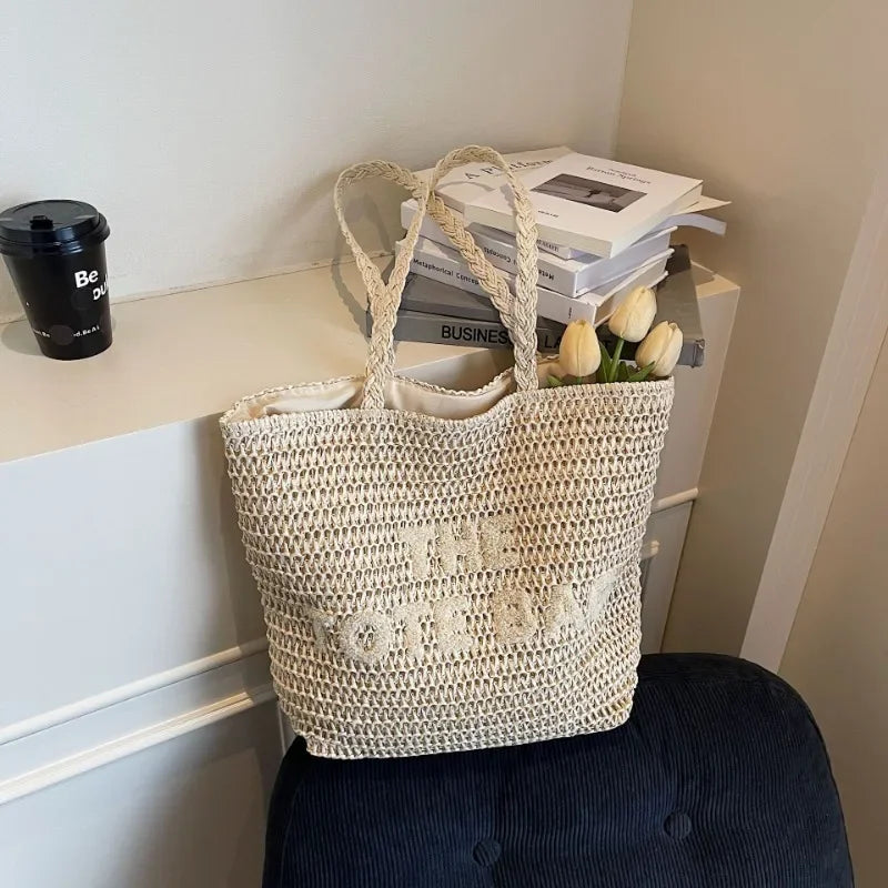 2025 Woven Large Tote Bag for Women, Fashion Shoulder Bag Casual Handbag, Stylish Beach Bag Spacious Designer Purse Trendy