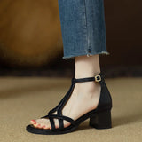 Sandals for women 2025 new summer hollow out versatile mid heel Roman high heels bag heel women's shoes
