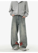 REBELOASIS American retro baggy wide leg jeans for men and women  loose casual striped washed long pants