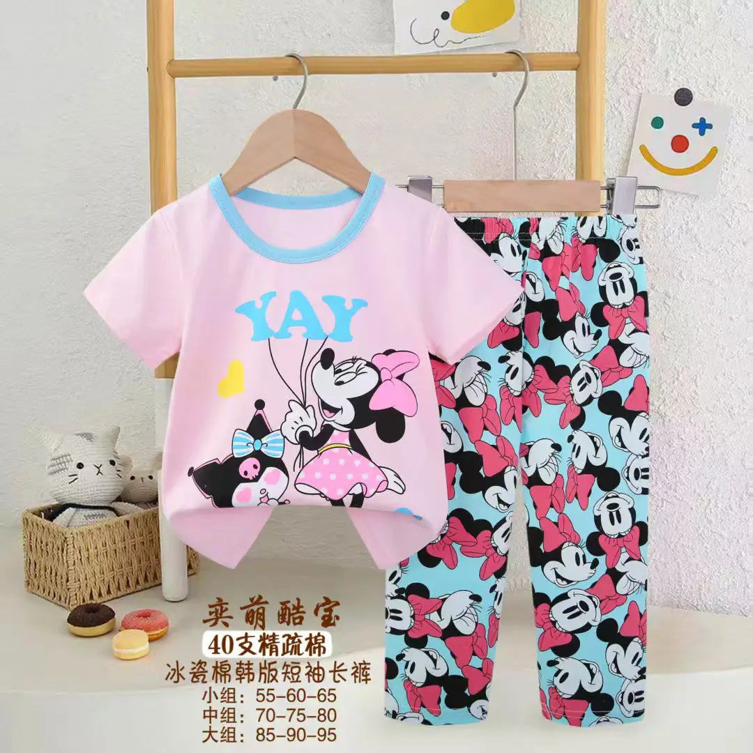 2-4year Summer Short sleeve girls clothes set Cute Minnie Kids Clothing cute  girls Clothes soft Cotton Baby Clothes set