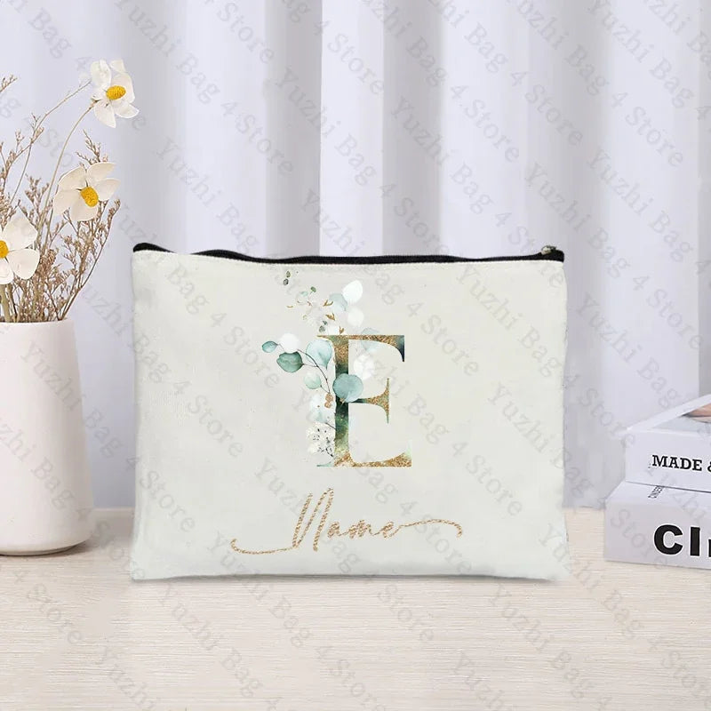 26 letters Flowers Custom Name Printed Makeup Bag Bridesmaid Wedding Makeup Box Gift Organizer Travel perfume Toilet Side Bag