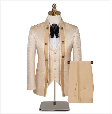 2025 New Wedding Host Performance Men's Suit Dress Three-piece Botanical Floral Pattern  Blazer  for Men with Pants and Vest