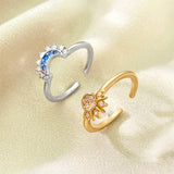 2Pc/set Sparkling Ring Riyue Suitable Ring for Women To Wear Fashion Female Sun Moon Star Ring Cubic Zircon Ring for Women Gifts