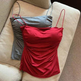 Sleeveless Tees Tank Tops For Women Camisole Vest Cropped Top Slim Fit Solid Color Spaghetti Strap Built In Bra Women Clothes