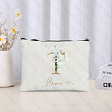 26 letters Flowers Custom Name Printed Makeup Bag Bridesmaid Wedding Makeup Box Gift Organizer Travel perfume Toilet Side Bag