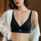 Push Up Bras For Women Non-wire Bra V-neck Glossy Underwear Female Breathable Bralette Invisible Padded Brasiere Sexy Lingerie