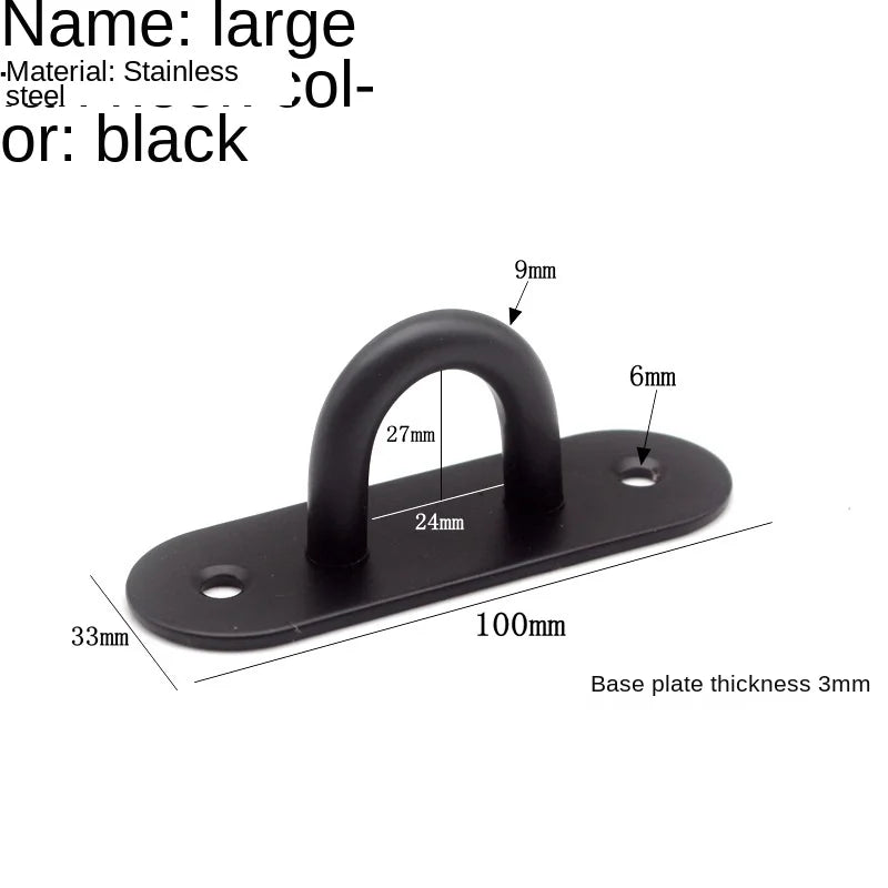 Black Stainless Steel Wall Hook Heavy Duty Fixed Pad Eye Plate Deck Door Buckle U/J-Shaped Heavy Duty Ceiling Mount Hanger