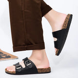 Kidmi Cork Footbed Sandals for Women Men Sandals Summer Beach Sandals Men Double Buckle Slip-On Sandals Nonslip Men Cork Sandals