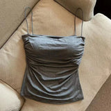 Sleeveless Tees Tank Tops For Women Camisole Vest Cropped Top Slim Fit Solid Color Spaghetti Strap Built In Bra Women Clothes