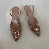 New Beaded Mesh Slingback High Heels For Women Luxury Pointed toe Heeled Pumps Office Lady Pumps Summer Stiletto Shoe Sandals