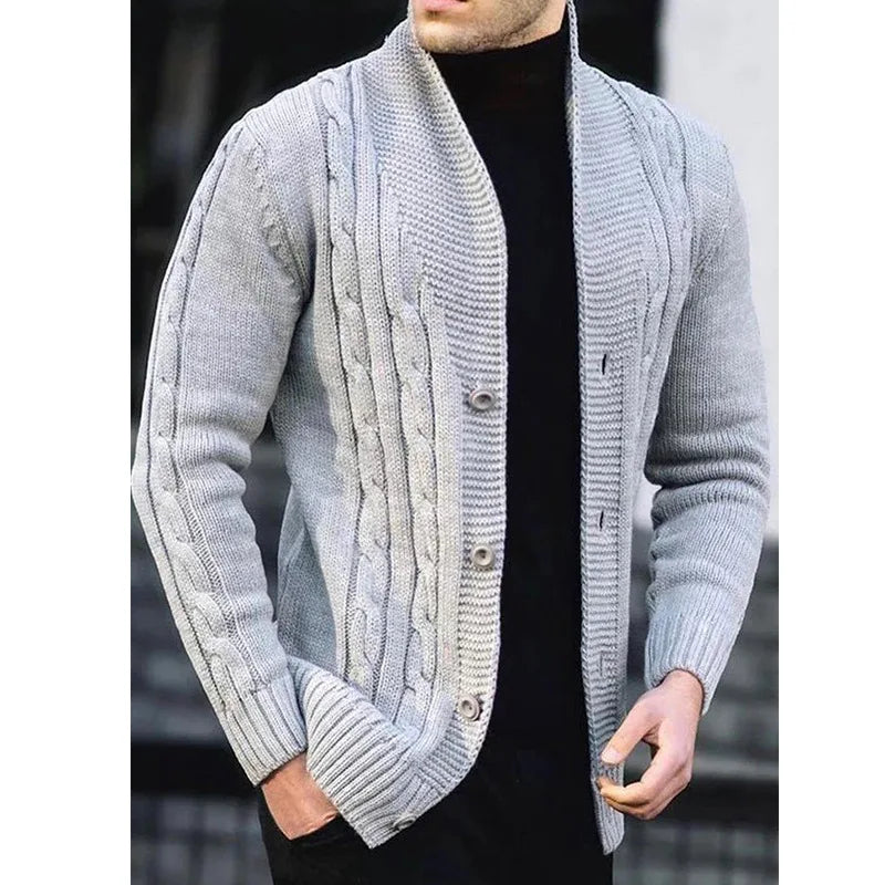 Men's Casual V-Neck Button-Up Cardigan Solid Color Knit Sweater for Fall Winter Machine Washable knitwear coat mens sweater