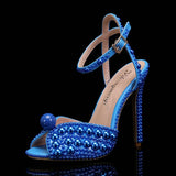 Sweet Handmade Pearl Stiletto Line With Shallow Cut Party Wedding Shoes Thick Heels High Heels For Women