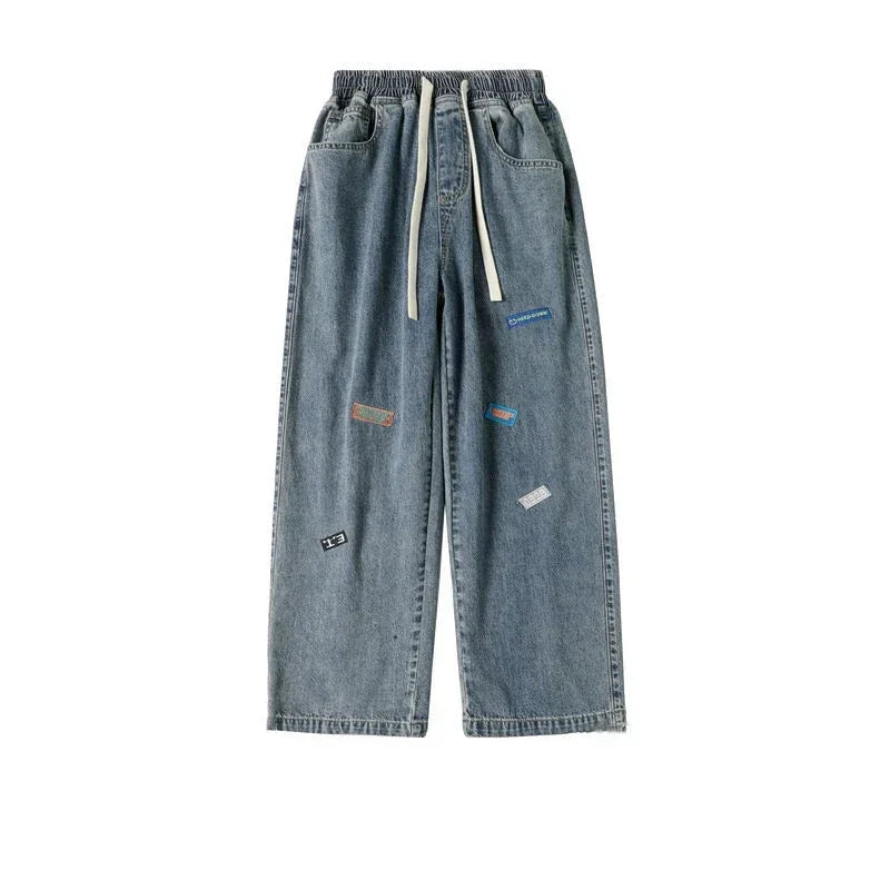 Jeans for Men with Print Trousers Graphic Hip Hop Male Cowboy Pants Light Blue Luxury Y2k Streetwear Aesthetic Harajuku Baggy Xs