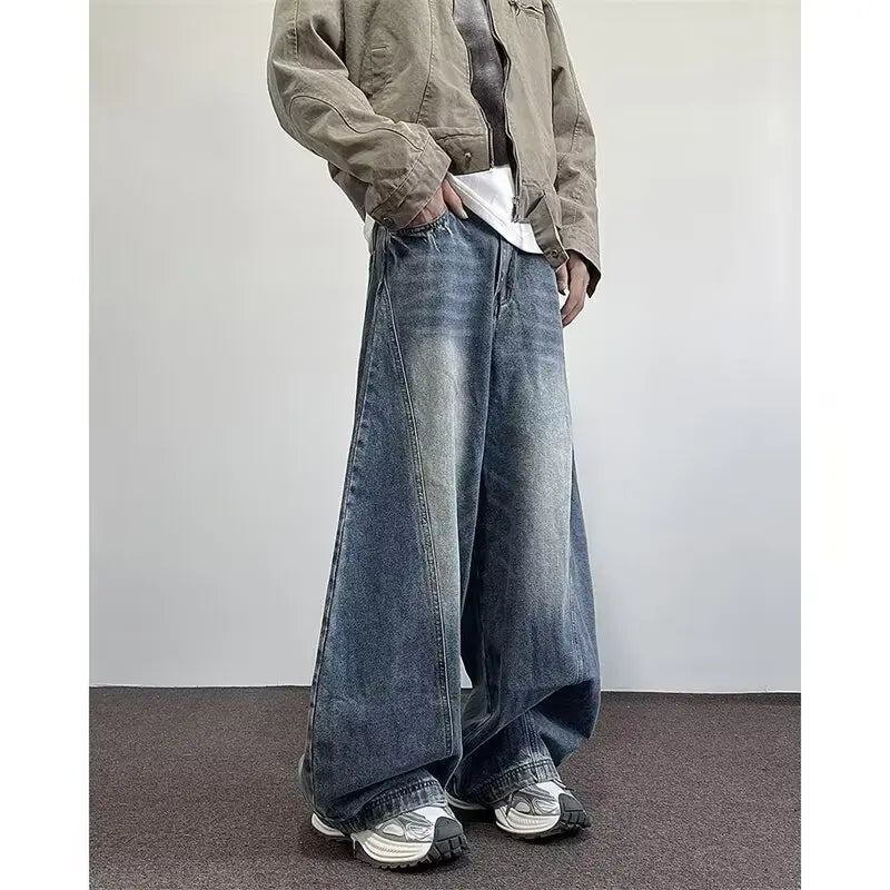 Men's Trendy Jeans Man Clothes High Street Pussy Loose Straight Wide-leg Trousers New Spring and Autumn Style Chrome Darts Jorts
