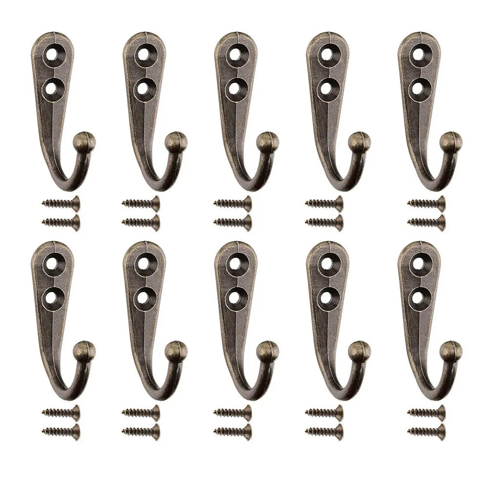 10PCS Retro Wall Hooks Hangers Door Wall Mounted Coat Hooks With Screws Suction Heavy Load Rack For Kitchen Bathroom Accessories