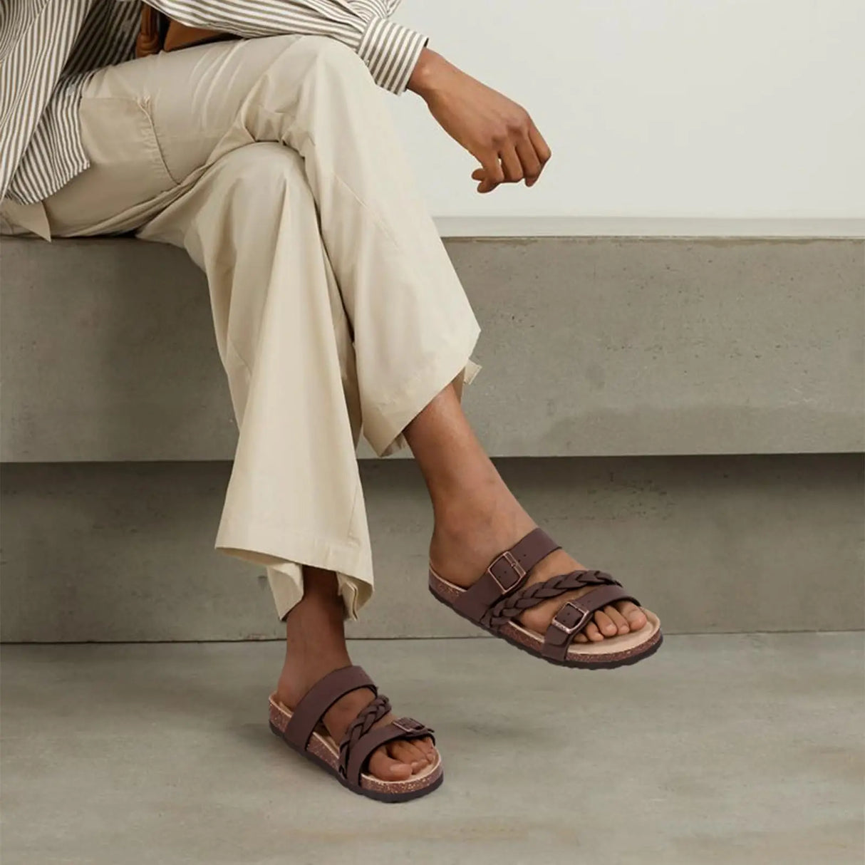KIDMI Fashion Women's Cork  Sandals Summer Sandals Women Outdoor Nonslip Slip-On Slide Sandals With Adjustable Buckle Sandals