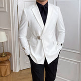 Solid Metal Buckle Decoration Blazer For Men Party Banquet Blazer Casual Slim Fit Suits By Italian Designers (only Blazers)