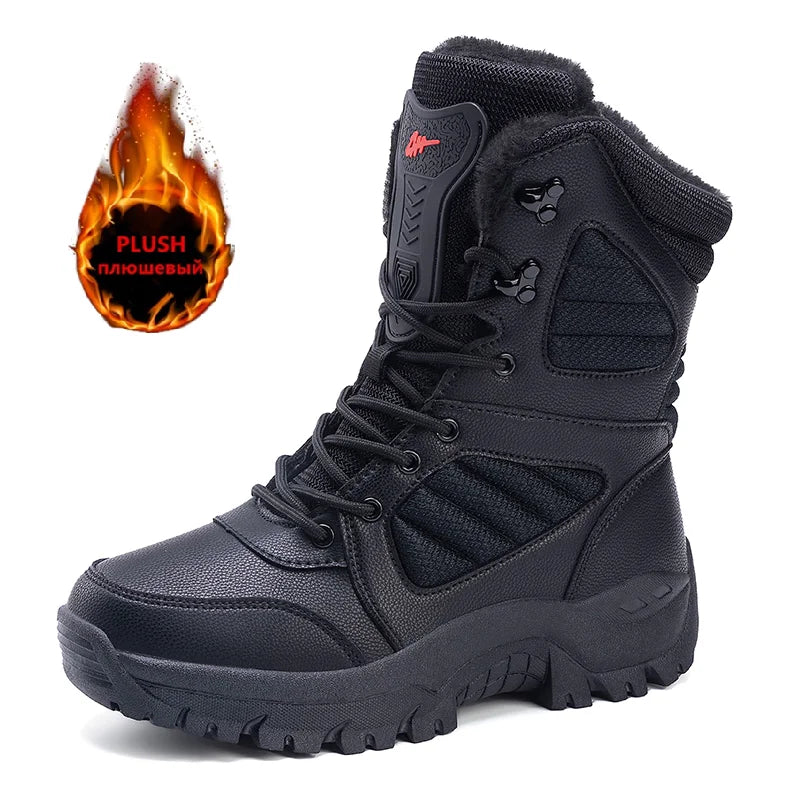 New Warm Plush Snow Boots Men Lace Up Casual High Top Men's Boots Waterproof Winter Boots Anti-Slip Ankle Boots Army Work Boots