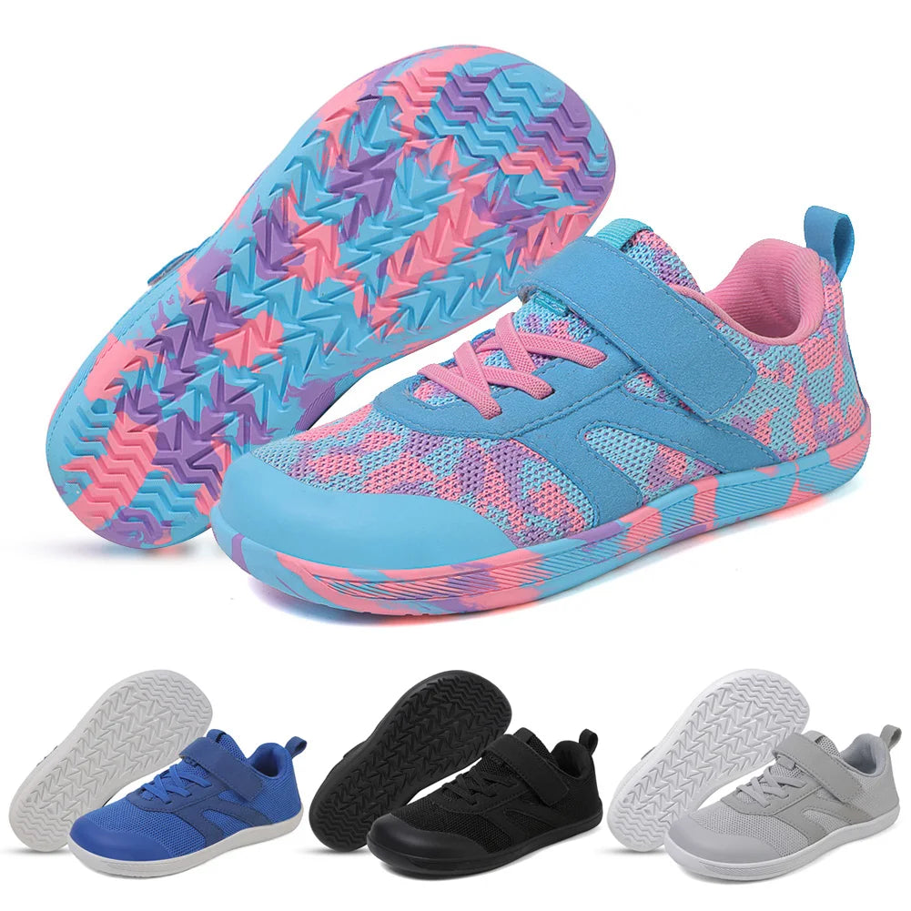 Kids Wide Barefoot Shoes Breathable Walking Athletic Shoes Non-Slip Lightweight Running Shoes for Boys Girls