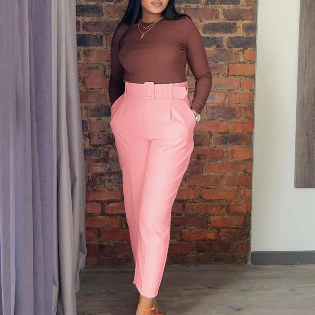 Work Pants for Women Office Elegant High Waisted Belt Waisted Straight Ankle Length Fashion Female Formal Business Bottoms Pants