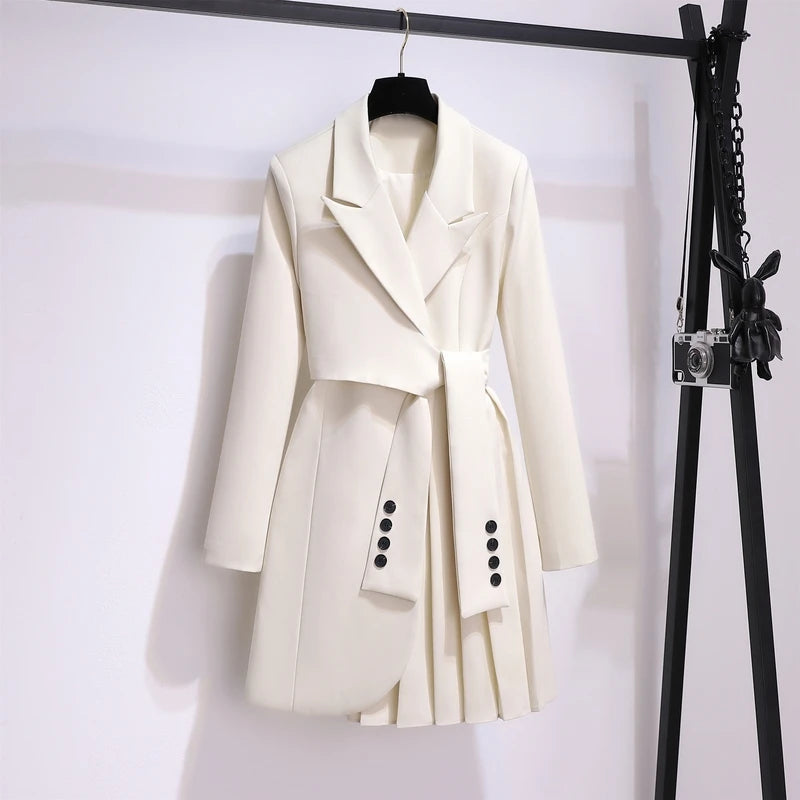 Women's Jacket New in Korean Fashion Long Suit Top Slim Tunic Sashes Blazer Coat Clothes Loose Straight Temperament Slim Blazer