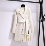 Women's Jacket New in Korean Fashion Long Suit Top Slim Tunic Sashes Blazer Coat Clothes Loose Straight Temperament Slim Blazer