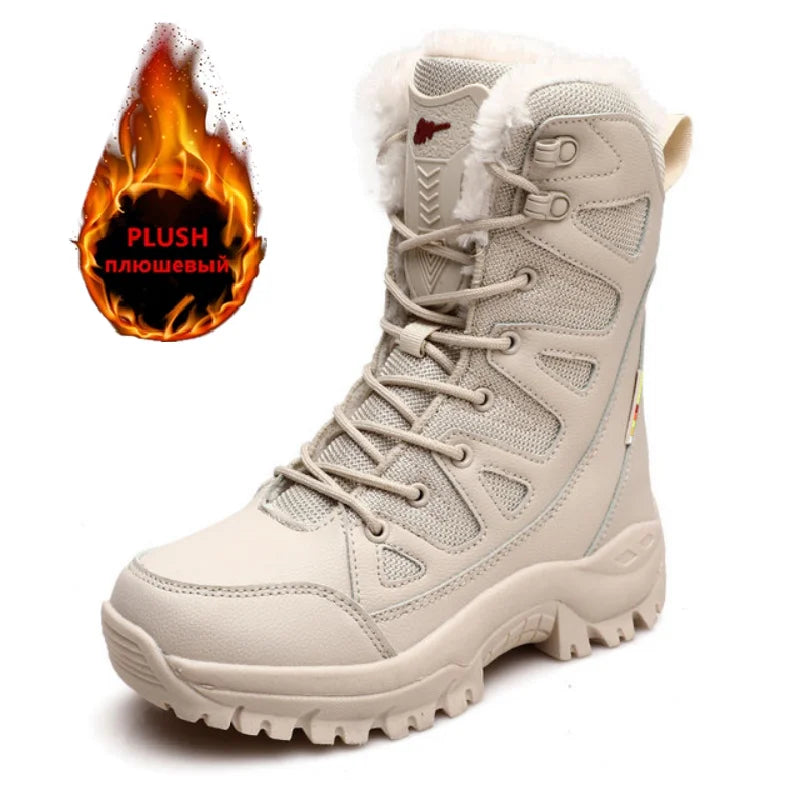 New Warm Plush Snow Boots Lace Up High Top Men's Boots Waterproof Winter Outdoor Boots Anti-Slip Army Work Boots Desert Boots