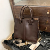 Black Tote Bag For Women Fashion Wide Strap Shoulder Handbag High Quality Pu Leather Bag Coffee Brown Female Brand Commute Bag